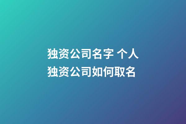 独资公司名字 个人独资公司如何取名-第1张-公司起名-玄机派